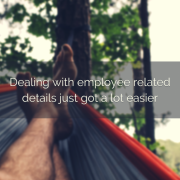 A persons feet, in a hammock with title - Manager Of Employment Makes Employee Details Easy