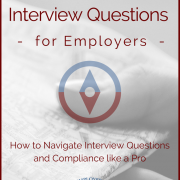 eBook cover with title - Interview Questions - for Employers - (compass graphic) How to Navigate Interview Questions and Compliance like a Pro, ERM logo
