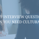 feature image interview question ideas when you need cultural fit blue image with two women speaking in interview